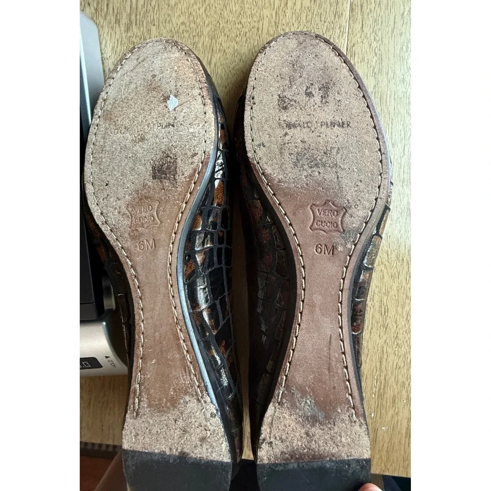 Donald J Pliner Dendas Metallic Bronze Croc Embossed Leather Flats Loafers 6M